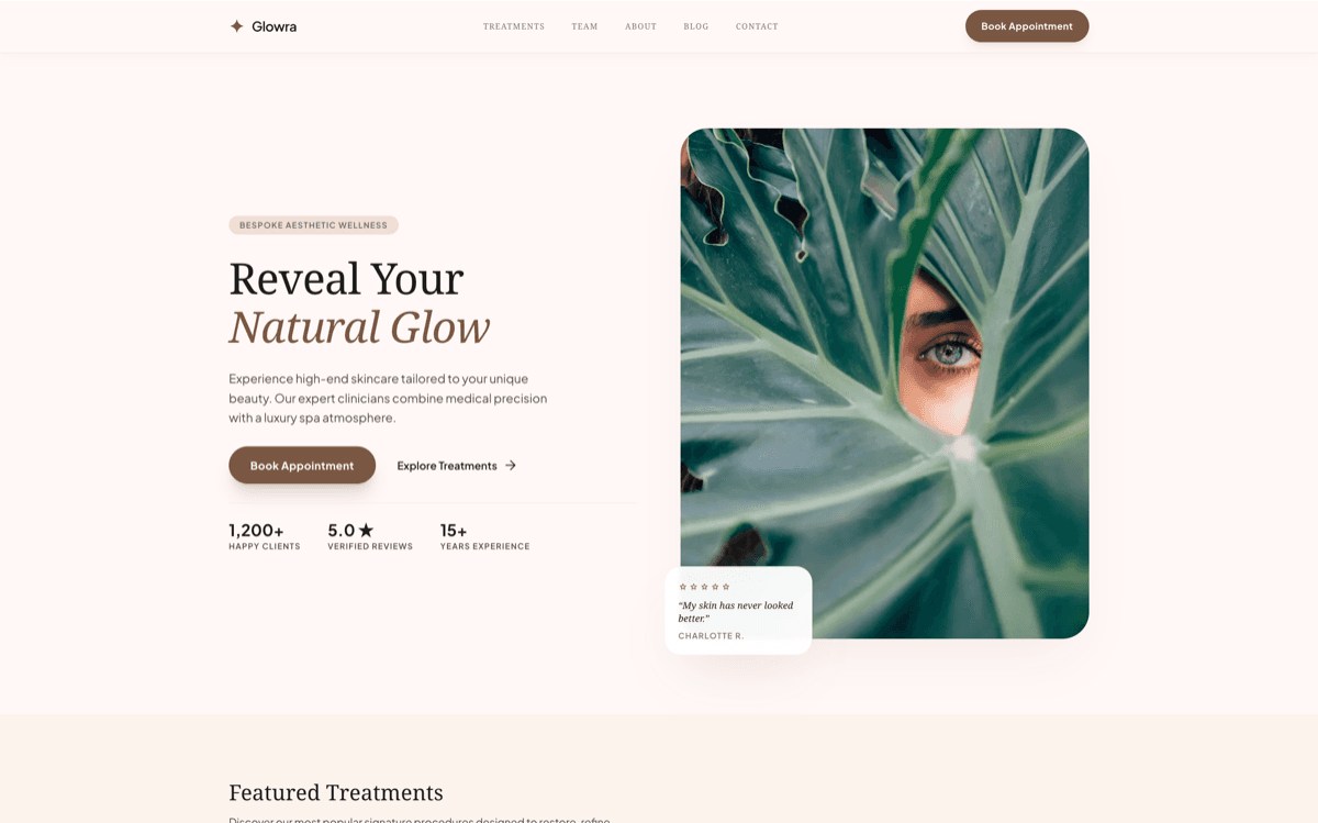 Glowra — Next.js beauty and spa theme on Layero.io